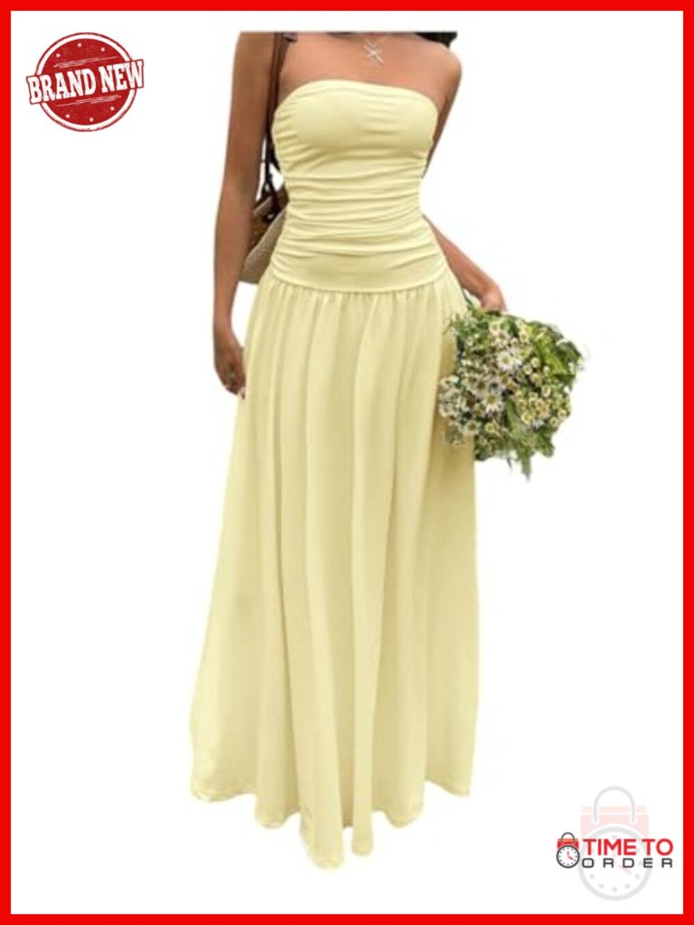 Verdusa Women's Drop Waist Ruched Strapless Backless A Line Maxi Dress